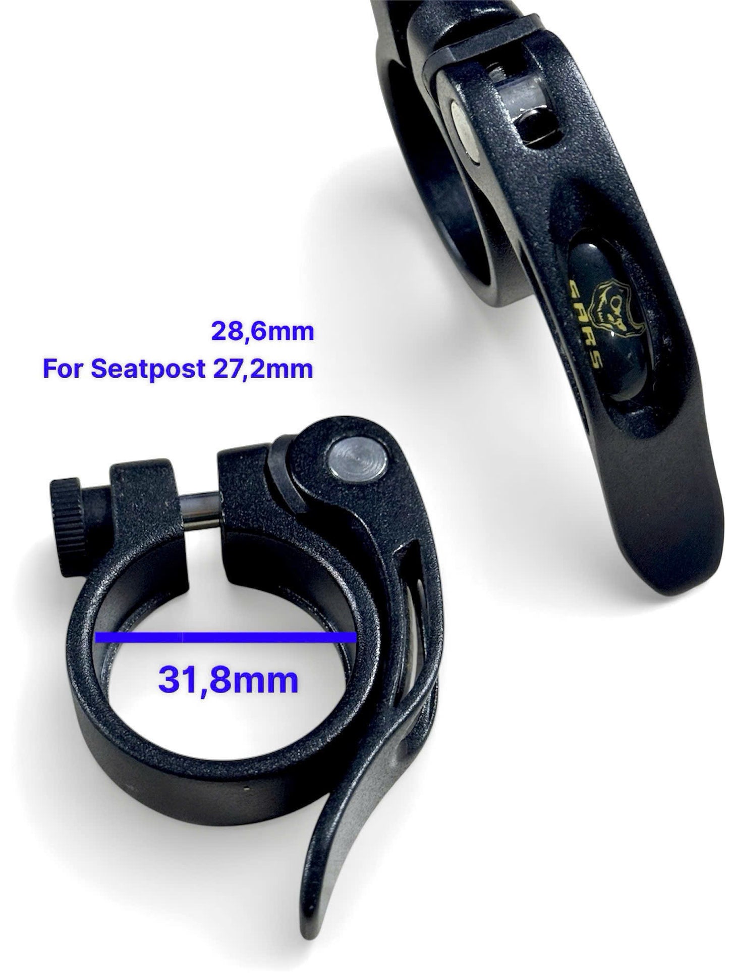 Aluminum seatpost clamp with QR code snap-on for bicycles, high quality.
