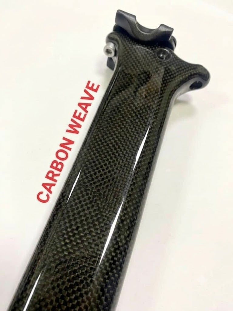 Unbranded aerodynamic bicycle seatpost, high-quality carbon weave finish