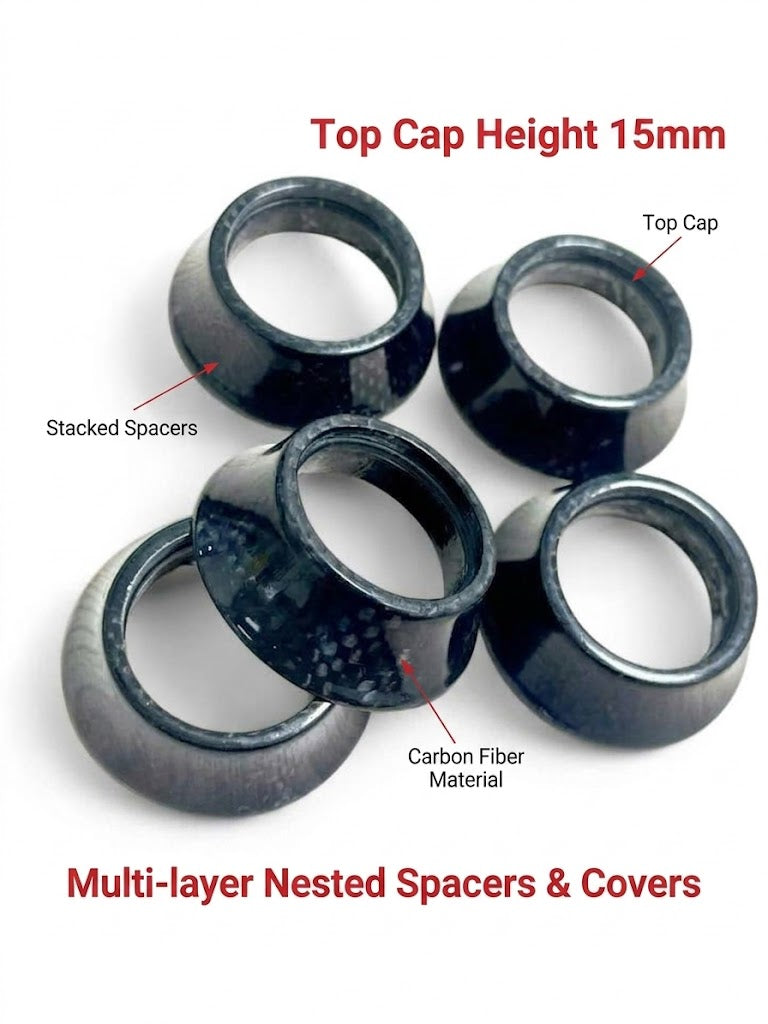 Carbon Fiber Headset Spacers/Top Caps (15mm & 23mm) for Bikes