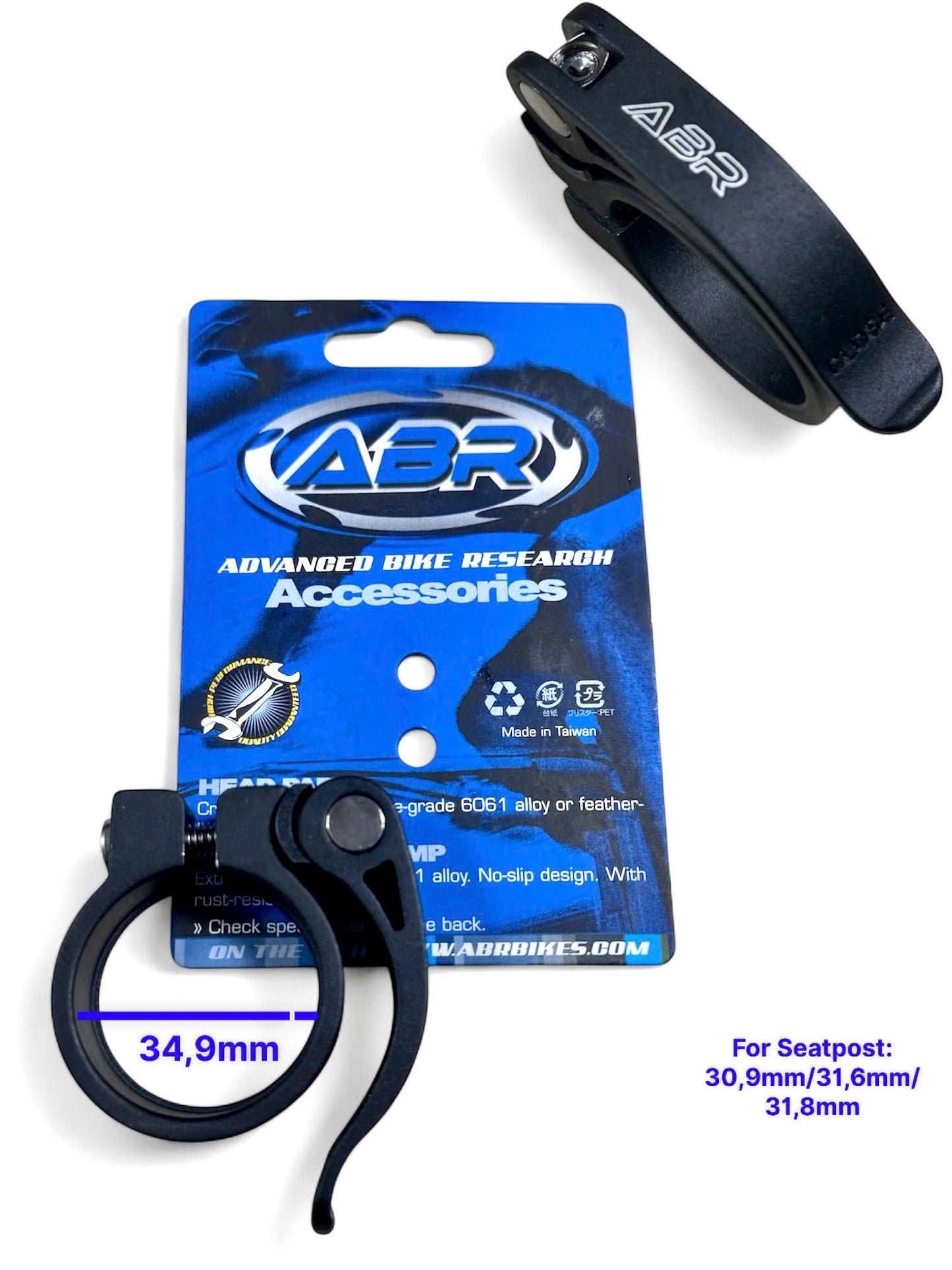 Aluminum seatpost clamp with QR code snap-on for bicycles, high quality.