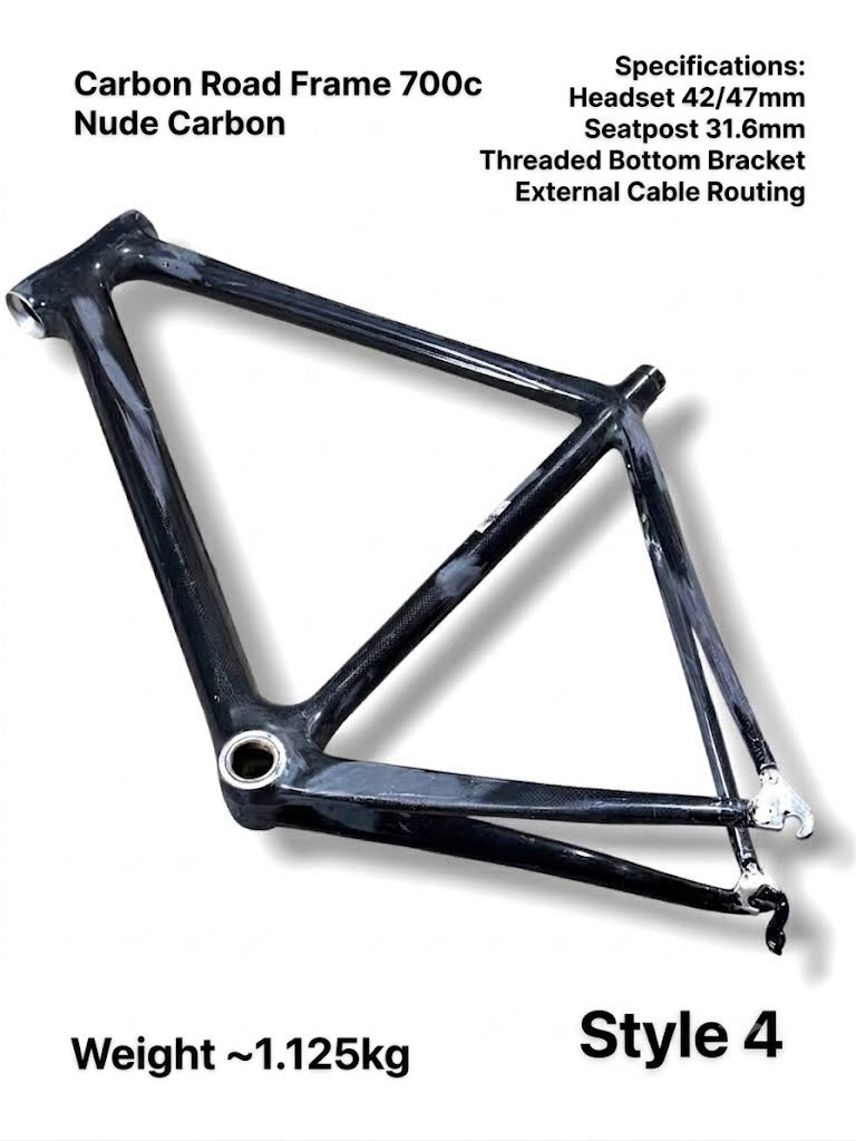 Raw Carbon Road Bike Frame 700c (56cm Seat Tube x 56cm Top Tube) - Stlye 4 (Fork Not Included) - Please Read Description Carefully