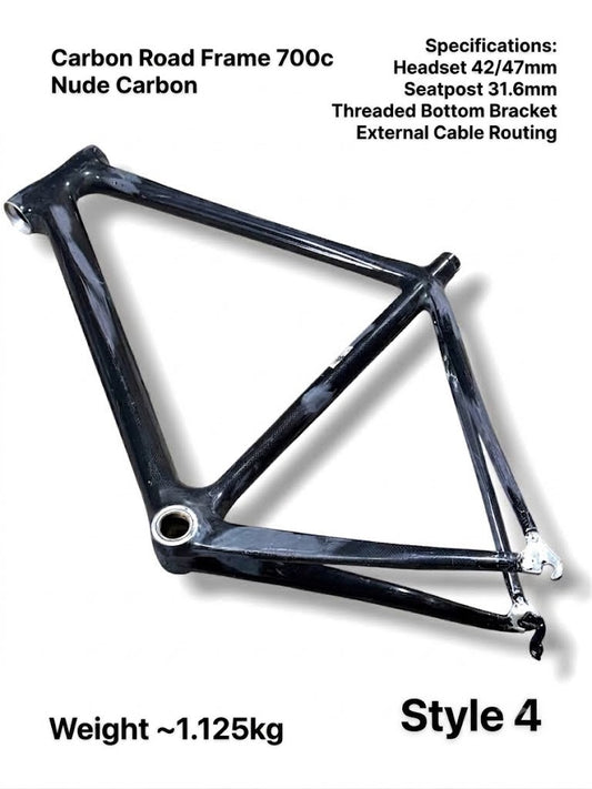 Raw Carbon Road Bike Frame 700c Size 56cm or larger - Style 4 (Fork Not Included) - Please Read Description Carefully