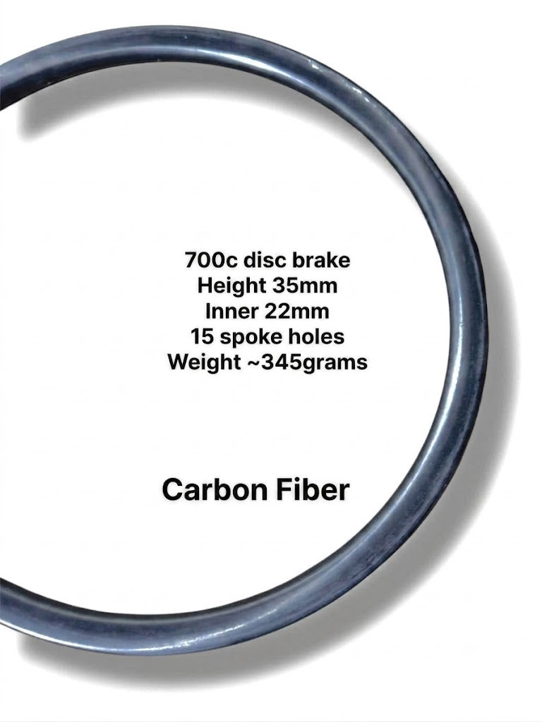 700c raw carbon disc brake rim, 15 holes, 35mm depth, 22mm inner width for bicycles
