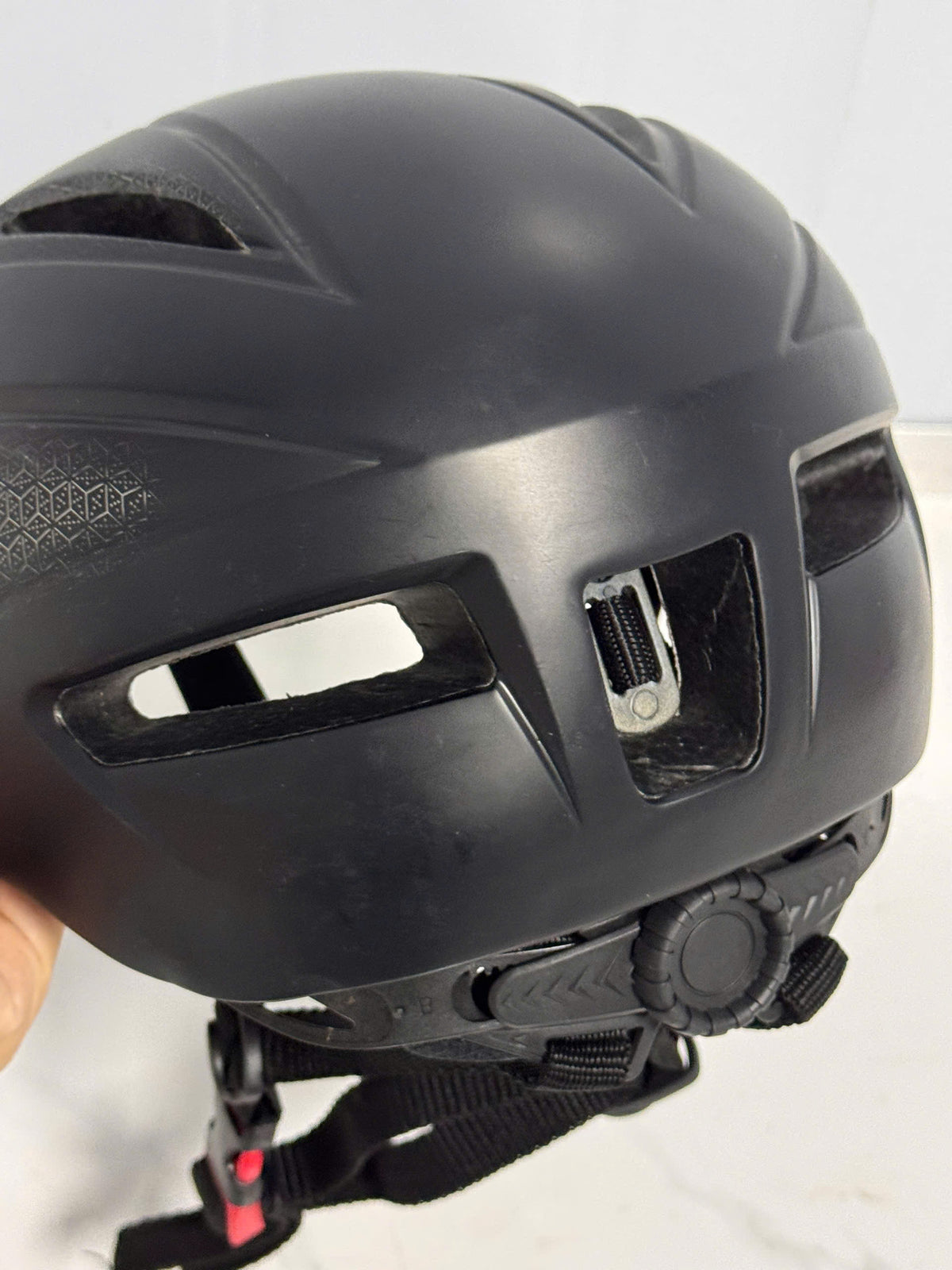 Patterned black bicycle helmet (minor cosmetic dent, fully functional) - Size L (57-62 cm)