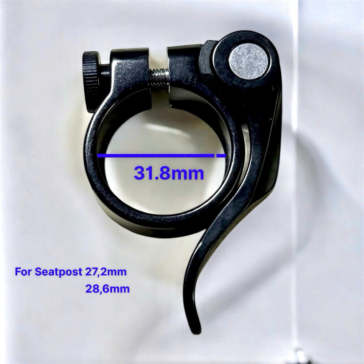 Aluminum seatpost clamp with QR code snap-on for bicycles, high quality.