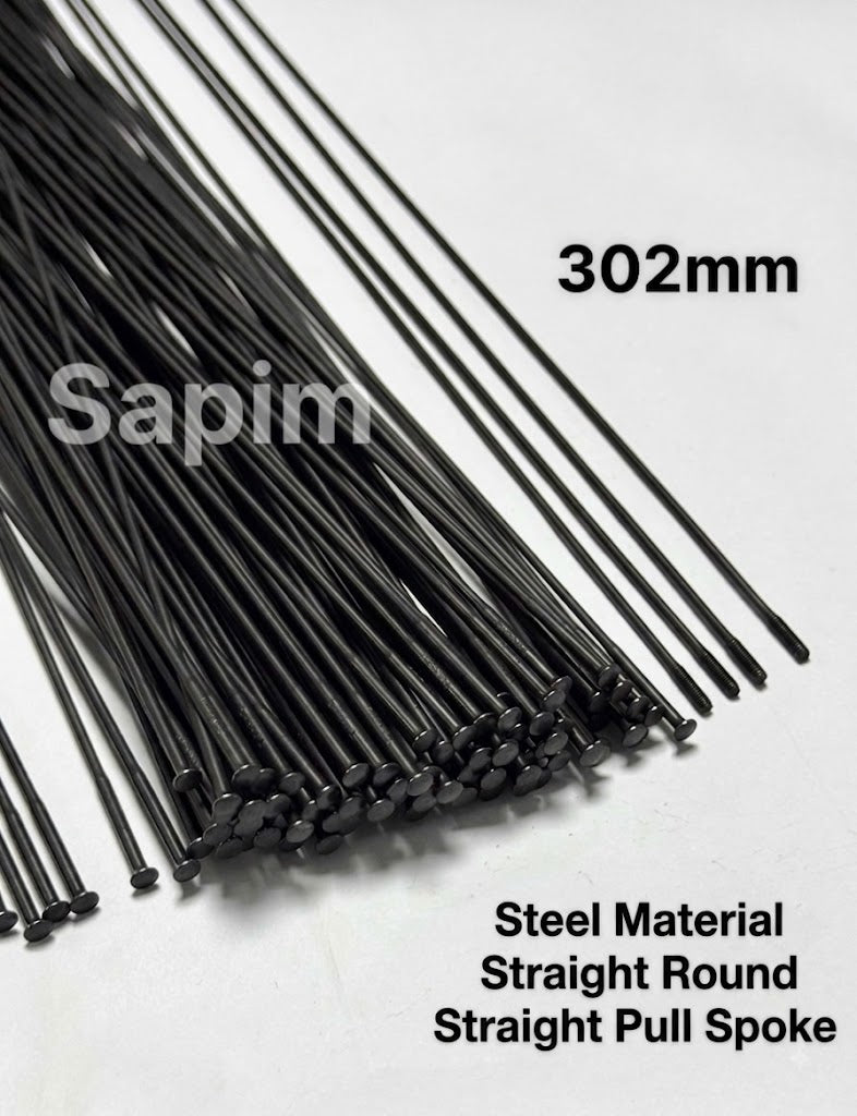 Sapim Black Round Straight-Pull Steel Bicycle Spokes 302mm with Brass Nipples