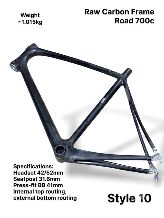 Raw carbon road bike frame 700c (Height 58cm, Length 56cm) -Style 10 (FORK NOT INCLUDED)