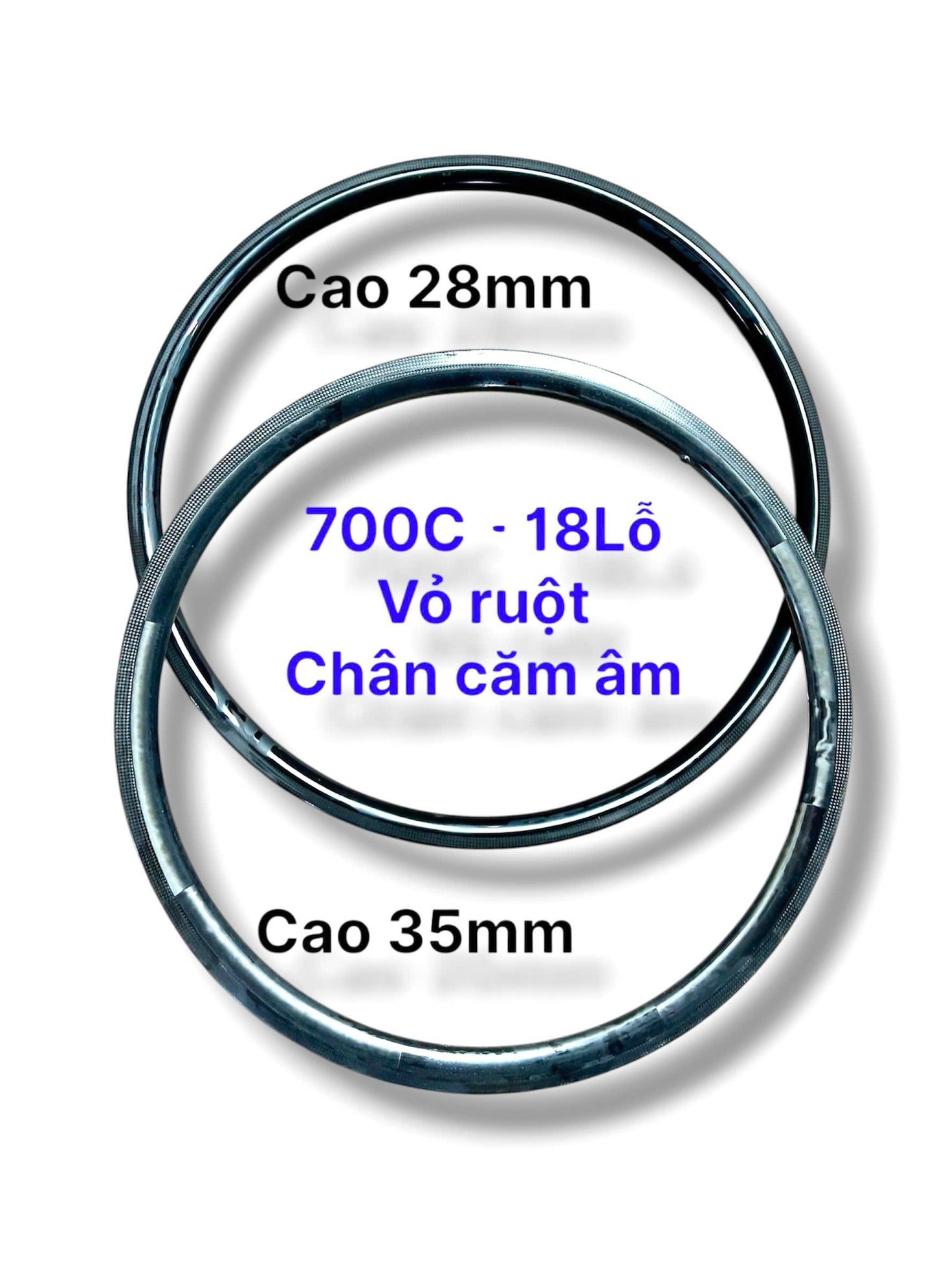 700c Raw Carbon Rim Brake Bicycle Rim, 18H, Internal Nipples