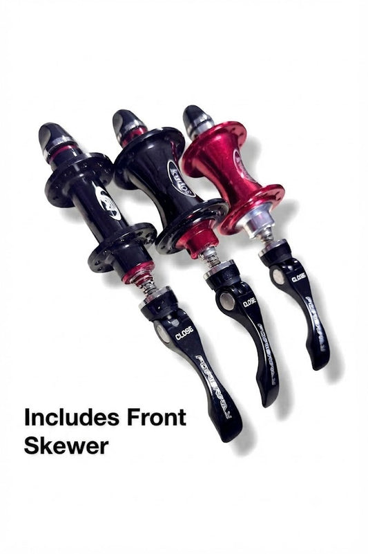 Front mini hub, 20 holes, for folding bikes. Includes quick-release skewer