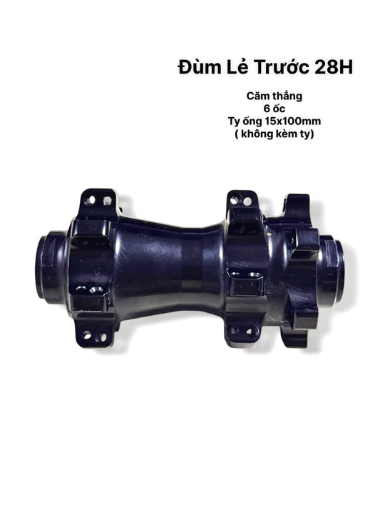 Single Front Bicycle Hub, 28 Holes, 15x100mm Thru-Axle, 6-Bolt Disc, Straight Pull (THRU-AXLE NOT INCLUDED, SOLD INDIVIDUALLY)