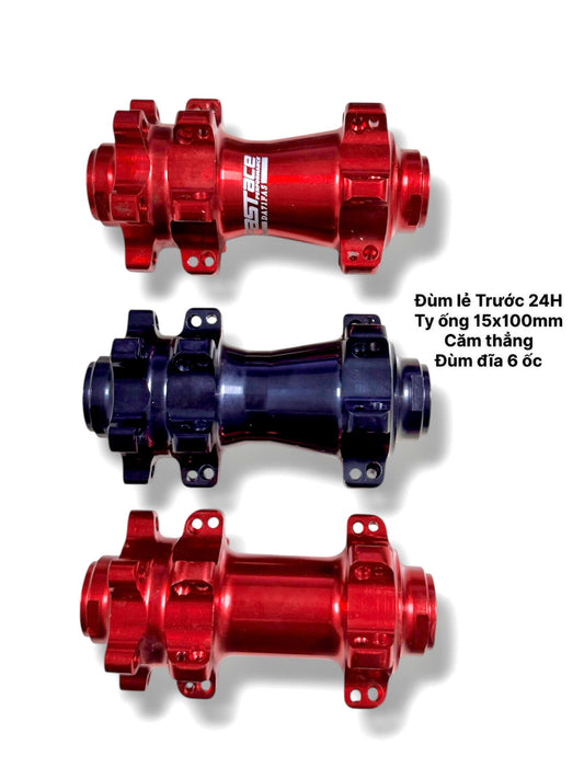 Single Front Bicycle Hub - 24H, 15x100mm Thru-Axle, Straight Pull, 6-Bolt Disc Brake (Axle Not Included, Front Hub Only)