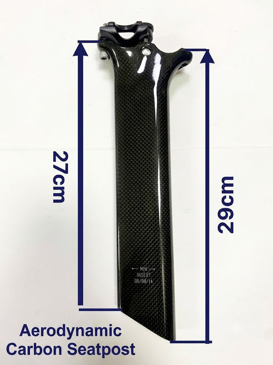 Unbranded aerodynamic bicycle seatpost, high-quality carbon weave finish