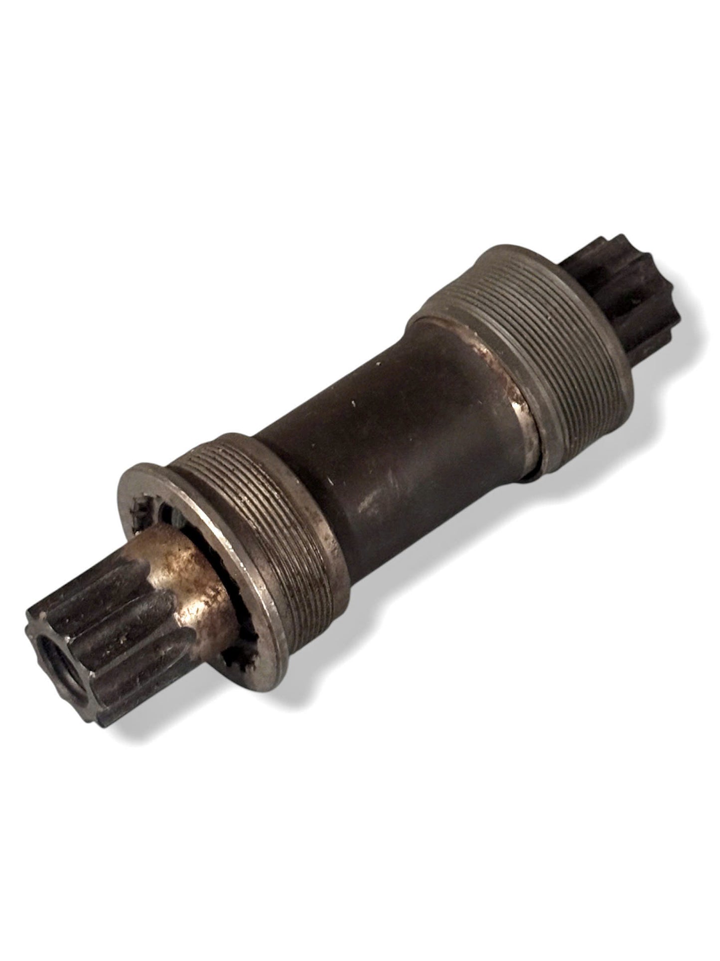10-Spline Black Bottom Bracket Axle (Rusted, But Smooth Bearings) - 108/113/118mm
