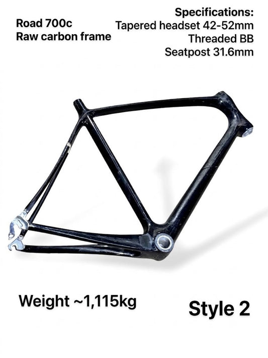 Raw Carbon Road Bike Frame 700c (ST 58cm / TT 56cm) - Style 2 (Fork Not Included) - Read Description Carefully