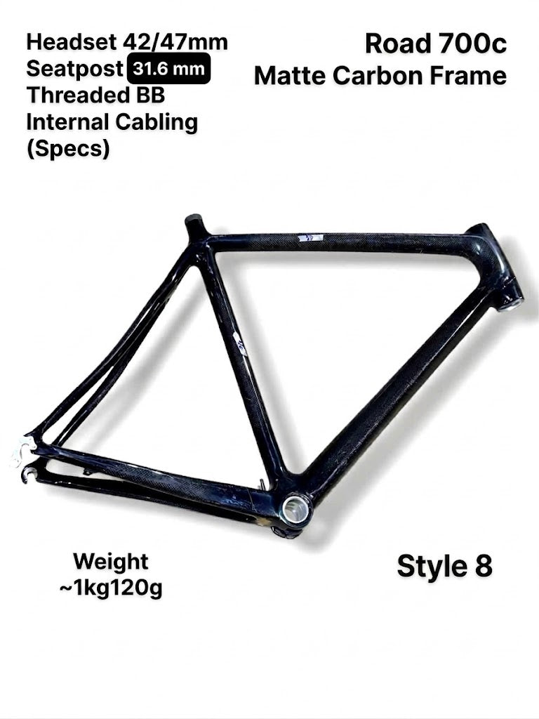 Unpainted raw carbon road bike frame 700c (Seat tube 56cm, Top tube 55cm) - TYPE 8 (FORK NOT INCLUDED) - Read description carefully, for bicycles