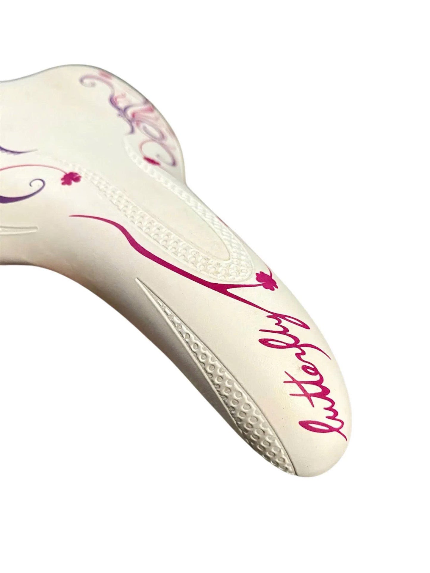 Lutterlly white bicycle saddle with purple trim