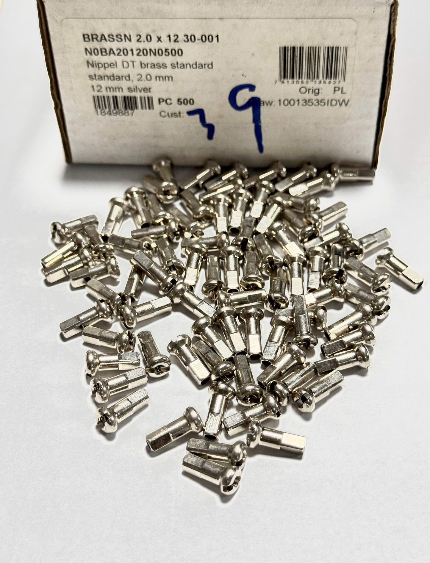 DT Swiss 12mm silver brass nipples for 2.0mm bicycle spokes