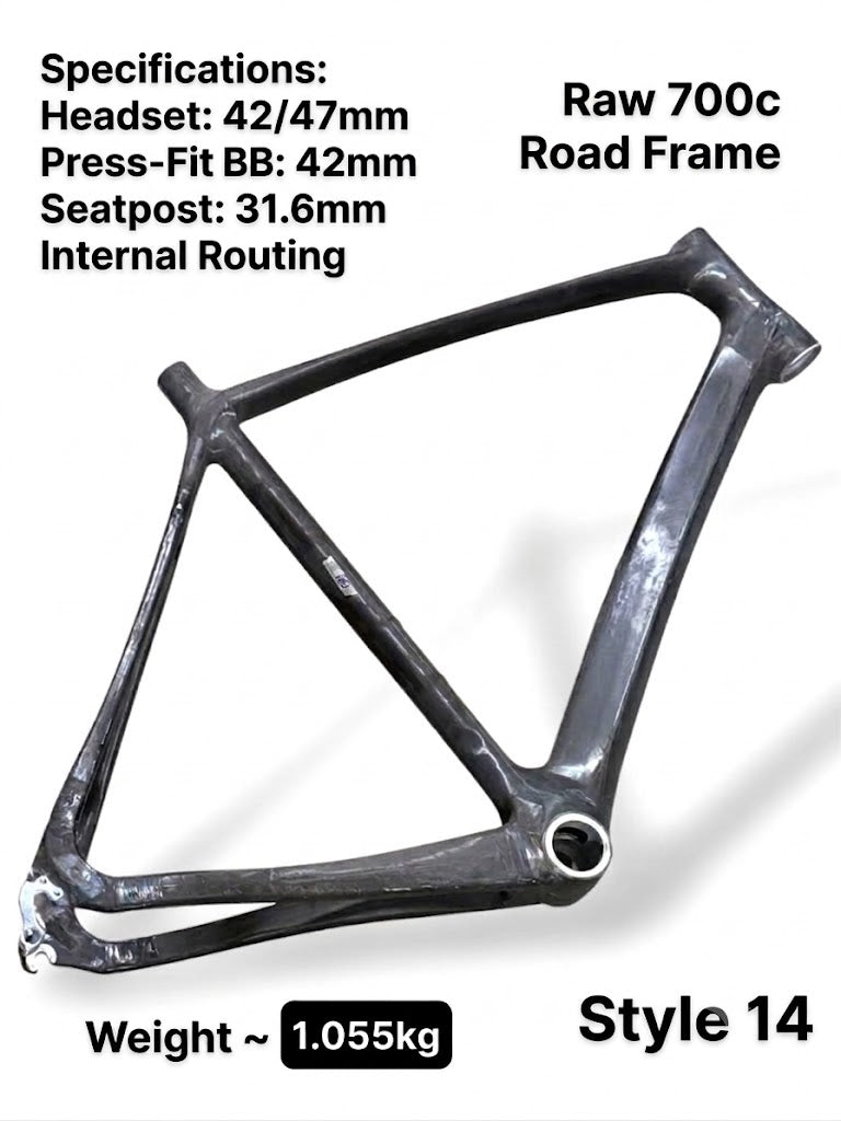 Raw Carbon Road Bike Frame 700C (56cm ST x 56cm TT) - Type 14 (Fork Not Included) - Please Read Description Carefully