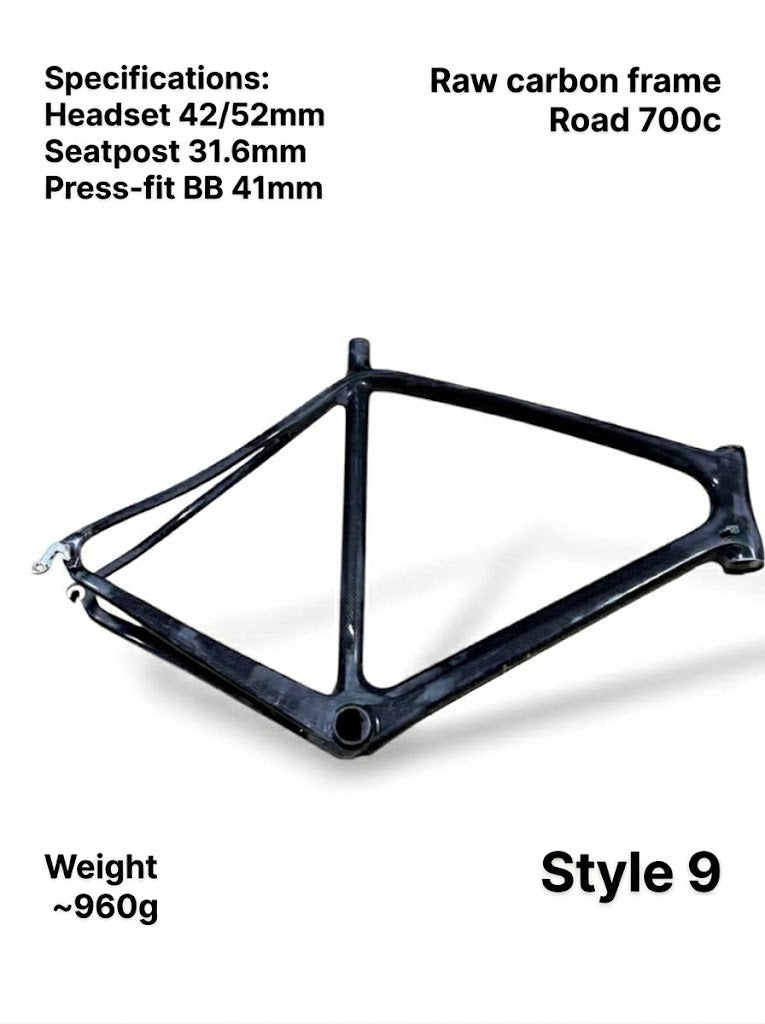 700C Raw Carbon Road Bike Frame (Seat Tube 58cm / Top Tube 56cm) - Style 9 (FORK NOT INCLUDED)