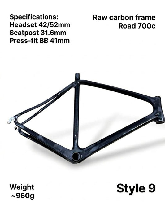 700C Raw Carbon Road Bike Frame (Seat Tube 58cm / Top Tube 56cm) - Style 9 (FORK NOT INCLUDED)