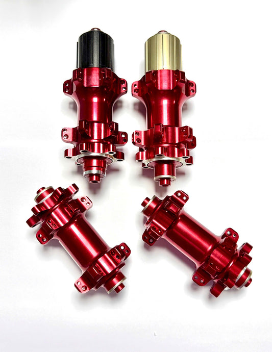 Red Bicycle Hubs, 6-Bolt Disc Brake, 24/24H Straight Pull, 10/11-Speed Loud & Smooth Freehub - Quick Release Skewers NOT Included