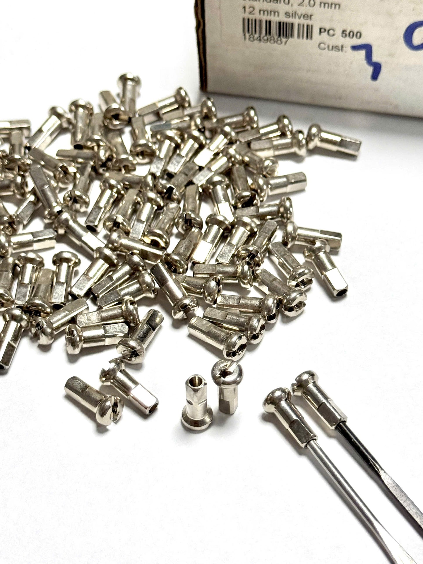 DT Swiss 12mm silver brass nipples for 2.0mm bicycle spokes