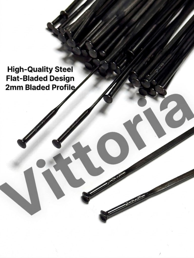 Vittoria Black Steel Straight-Pull Bladed Spokes (2mm) with Brass Nipples