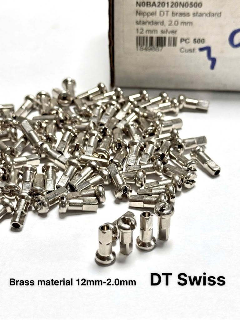 DT Swiss 12mm silver brass nipples for 2.0mm bicycle spokes