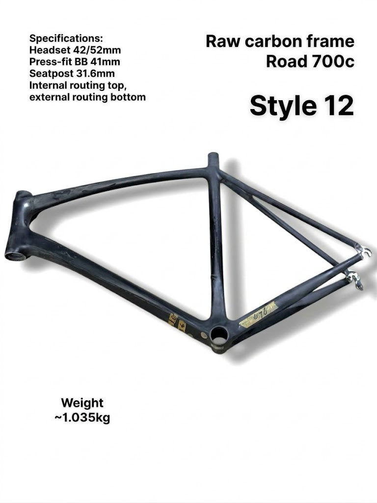 Raw Carbon Road Bike Frame 700C (57cm Seat Tube x 57cm Top Tube) - Style 12 (Fork Not Included)