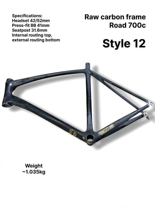 Raw Carbon Road Bike Frame 700C (57cm Seat Tube x 57cm Top Tube) - Style 12 (Fork Not Included)