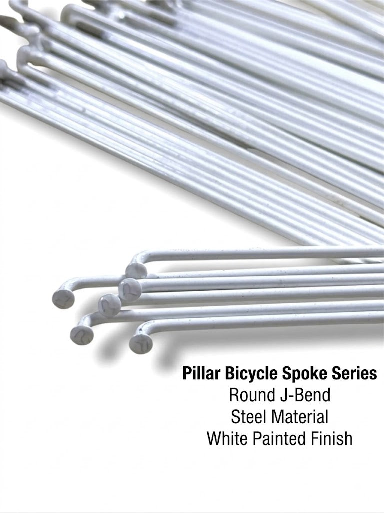 Pillar White Steel J-Bend Round Bicycle Spokes with Brass Nipples Included (See Description)