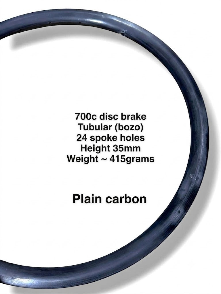 700C disc brake raw carbon rim, 24 spoke holes, 35mm depth, for tubular tires