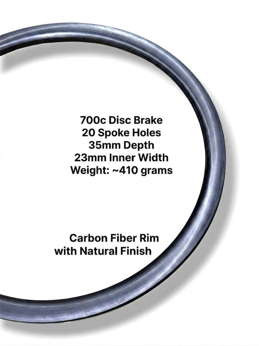 700C Carbon Raw Rim - 35mm Depth, 23mm Inner Width, 20H Disc Brake