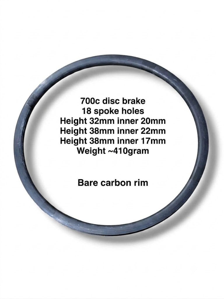 Raw Carbon Disc Brake Rim 700C - 18H (32mm / 38mm Depth)