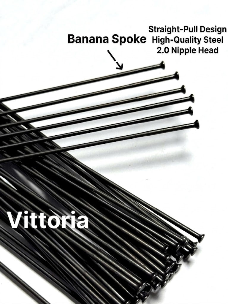 Vittoria straight-pull round double-butted steel bicycle spokes, black, with brass nipples included