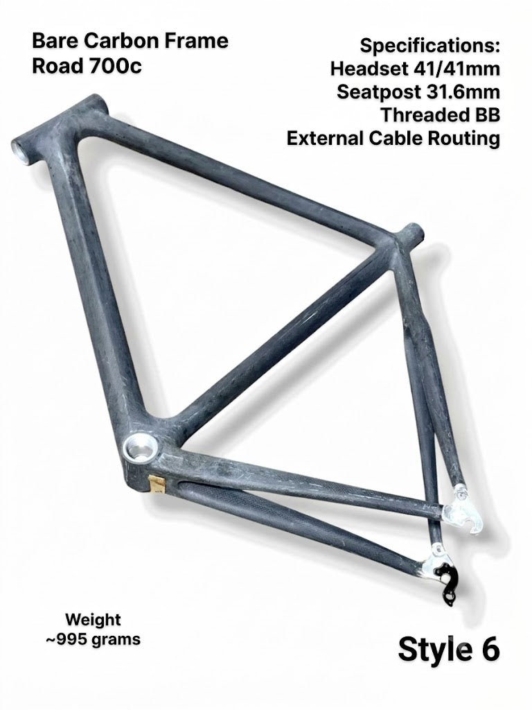 Raw Carbon Road Bike Frame 700C Size 56cm+ – Style 6 (FORK NOT INCLUDED)