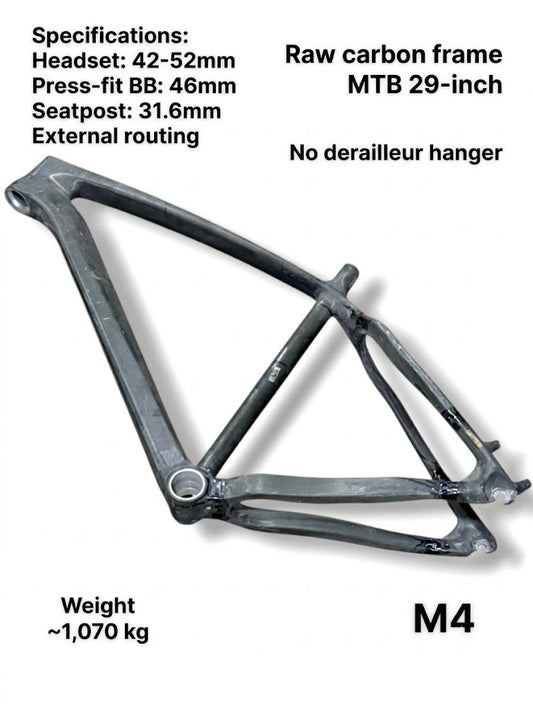 29inch MTB Raw Carbon Frame (Seat Tube 53.5cm, Top Tube 60cm - M4) – Fork & Derailleur Hanger Not Included