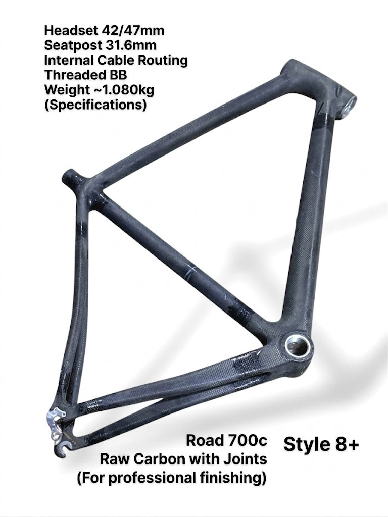 700c Lugged Carbon Road Bike Frame (Raw/Unfinished) – 56cm/55cm | Type 8+ (Frame Only / Fork Not Included)
