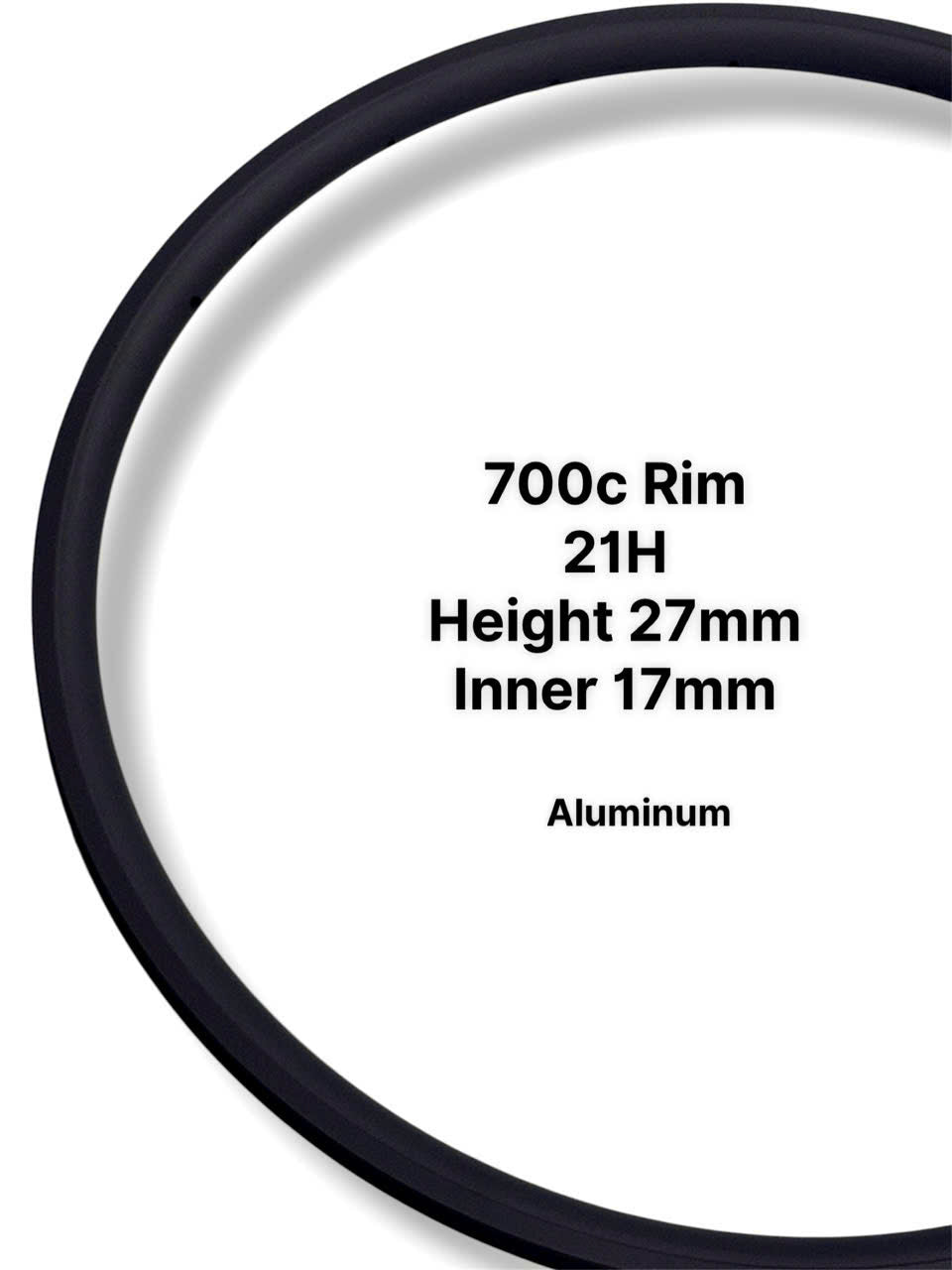 700C Aluminum Bicycle Rim - 21H, Rim Brake, 27mm Depth, 17mm Internal Width (Matte Black)