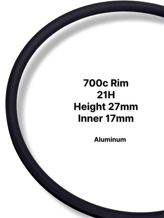 700C Aluminum Bicycle Rim - 21H, Rim Brake, 27mm Depth, 17mm Internal Width (Matte Black)