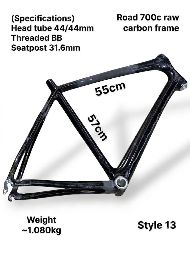 Raw Carbon Road Bike Frame 700C - 57cm (Seat Tube) x 55cm (Top Tube) - Style 13 (FORK NOT INCLUDED) - Read Description Carefully, For Bicycles