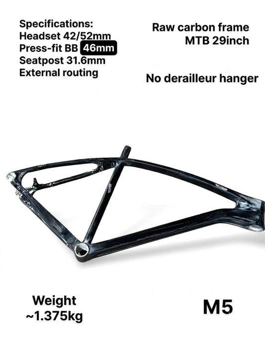 Raw Carbon MTB Frame 29iinch (Seat Tube 53.5cm / Top Tube 61cm) - M5 (Fork and Derailleur Hanger NOT Included)