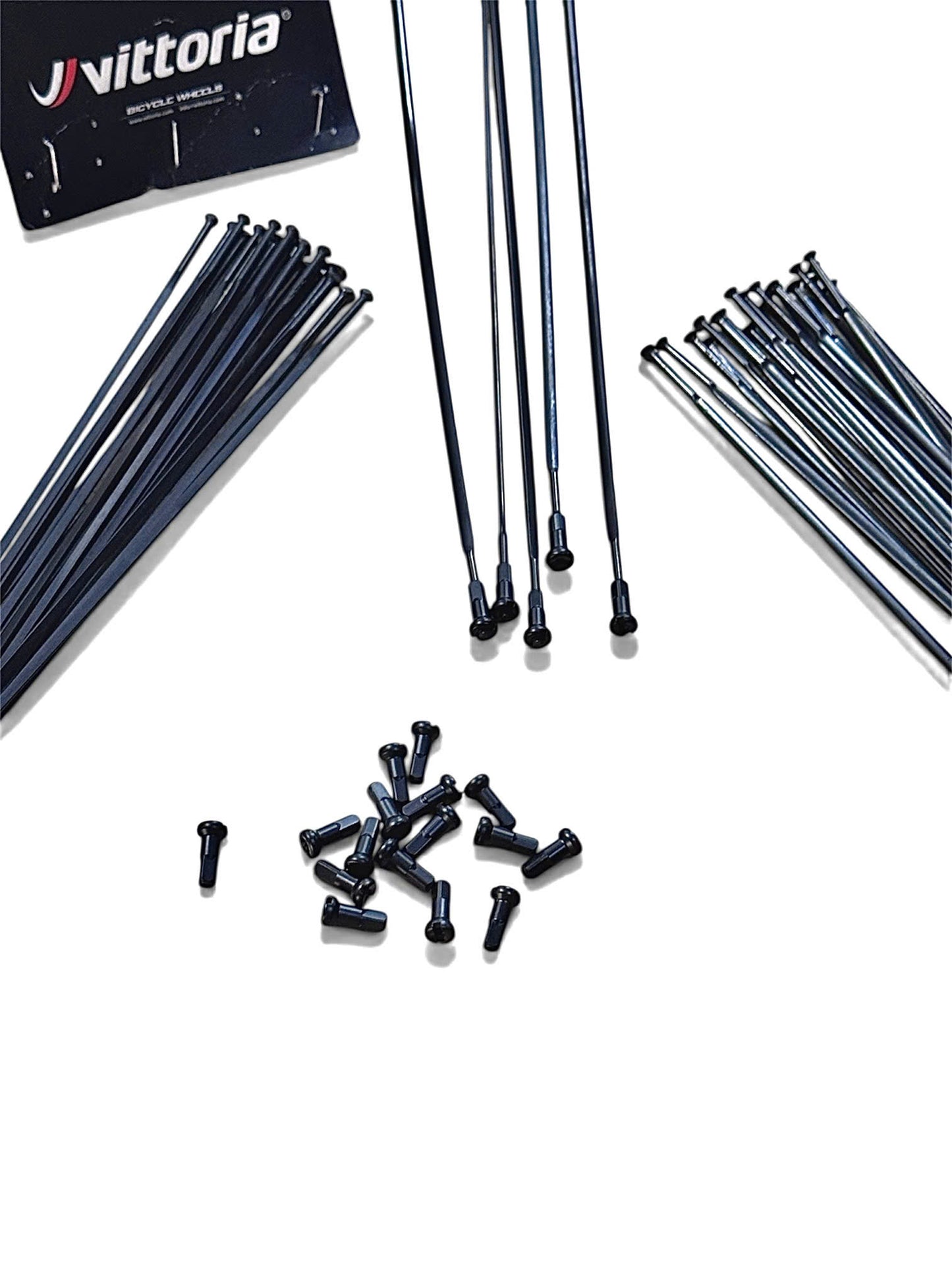 Vittoria Black Steel Straight-Pull Bladed Spokes (2mm/3mm) with Brass Nipples