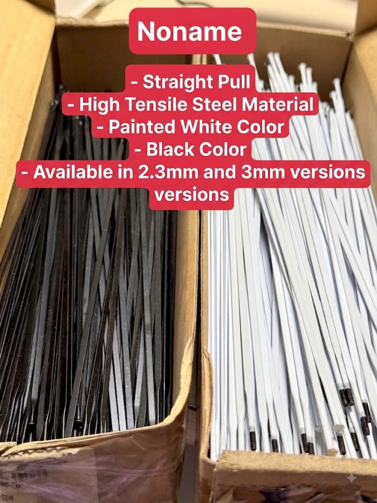 Unbranded Straight-Pull Bladed Steel Bike Spokes (Black & White Painted) with Brass Nipples