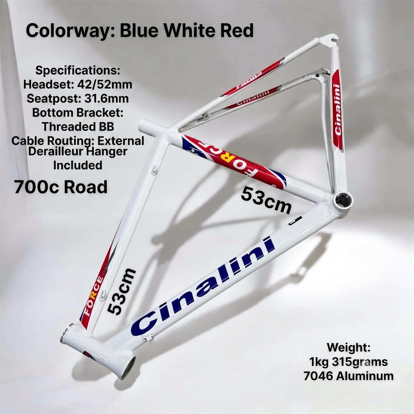 Cinalini Aluminum Bicycle Frame - Tricolor (Blue/White/Red) with Metallic Finish, Premium 7046 Aluminum alloy