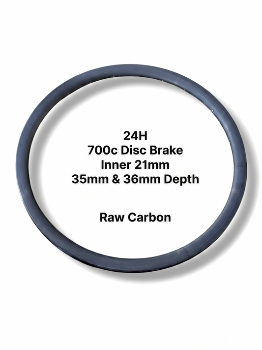 700c Raw Carbon Rim, 24H, Disc Brake, Clincher, 35mm or 36mm Depth