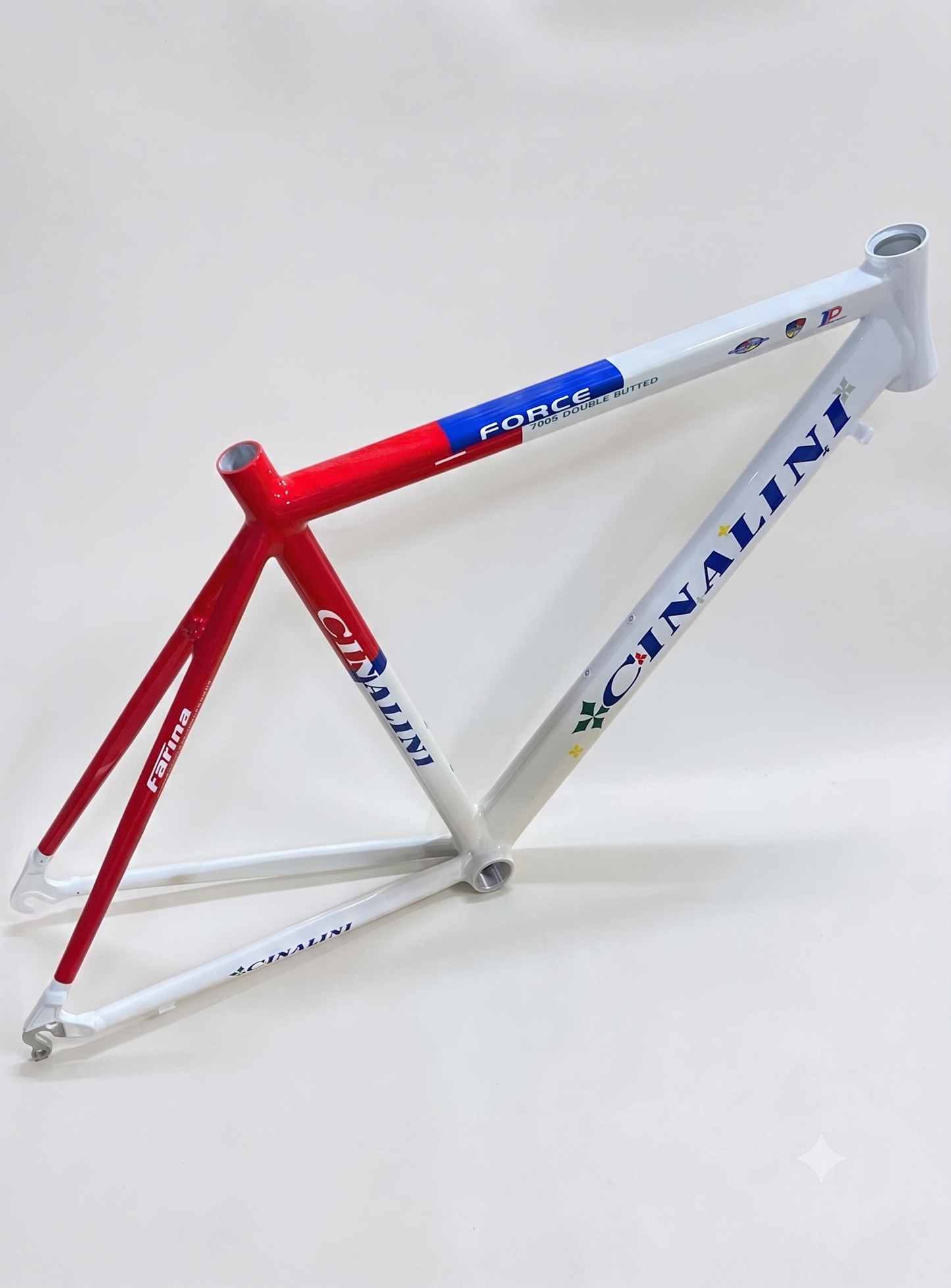 Cinalini white and red aluminum road bike frame, rim brake, fits 700c wheels
