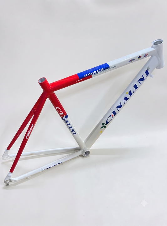 Cinalini white and red aluminum road bike frame, rim brake, fits 700c wheels