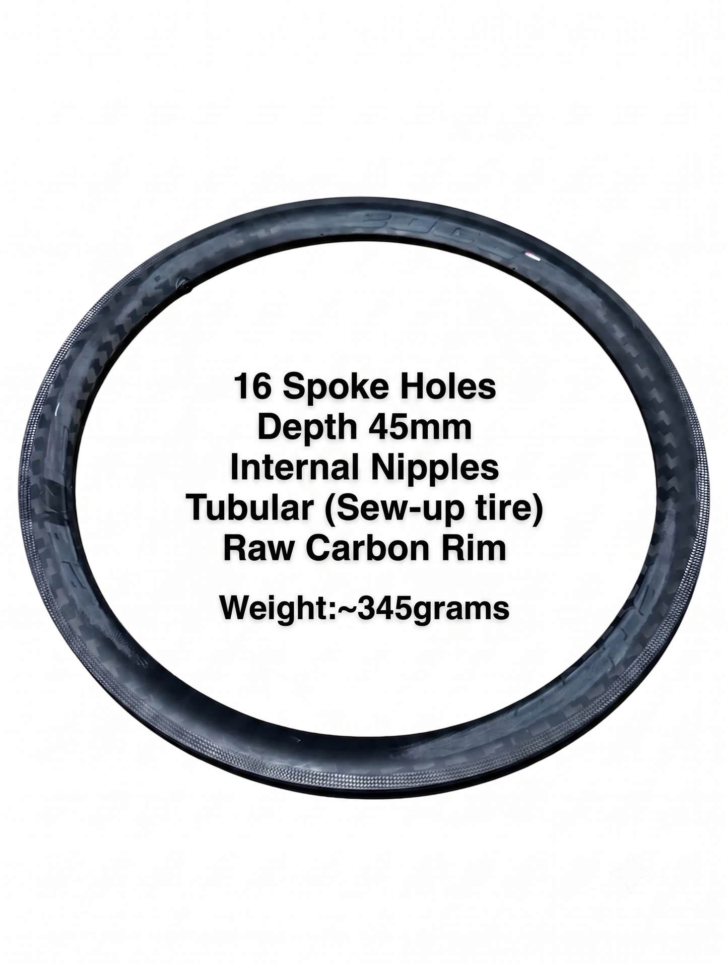 700c raw carbon rim, rim brake, 16 holes, internal nipples, tubular compatible