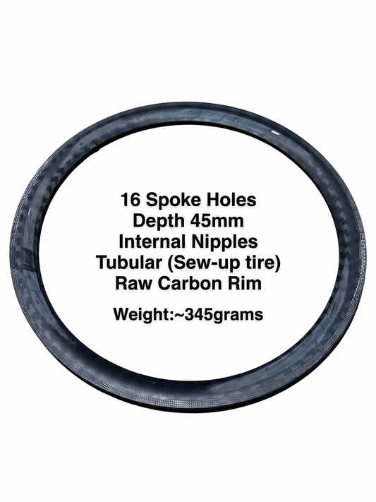 700c raw carbon rim, rim brake, 16 holes, internal nipples, tubular compatible